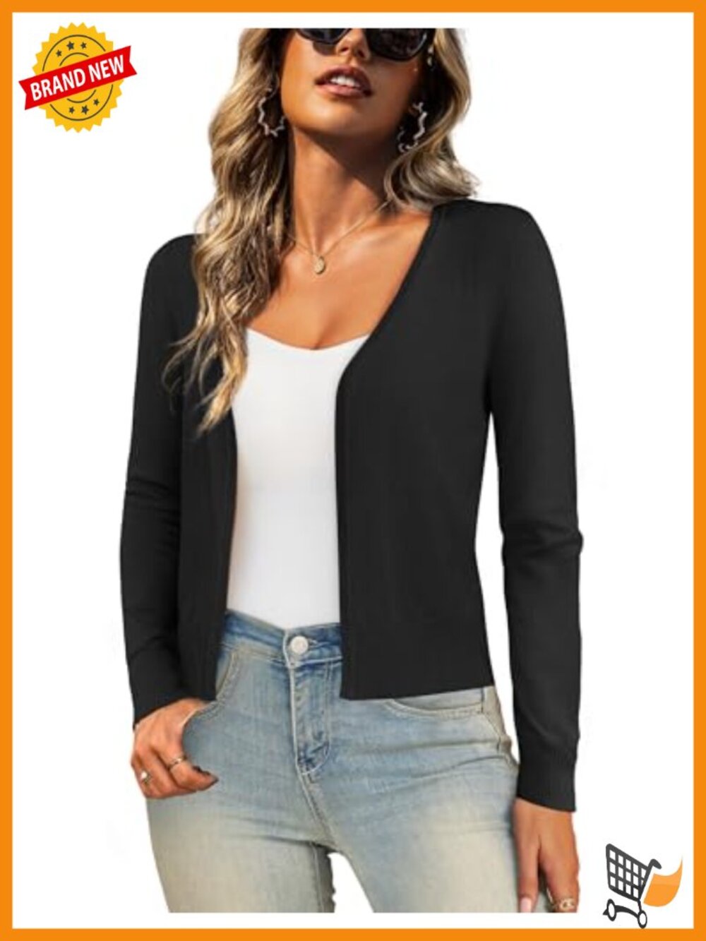 Cropped Cardigan Bolero Shrug Open Front Long Sleeve